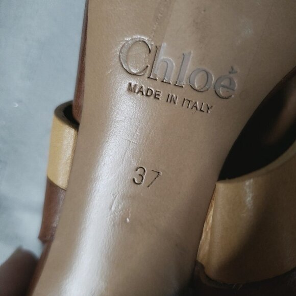 CHLOE Women's Brown & Camel Leather Ankle Strap Buckle Sandal Heels Size 6/37 - Picture 7 of 16